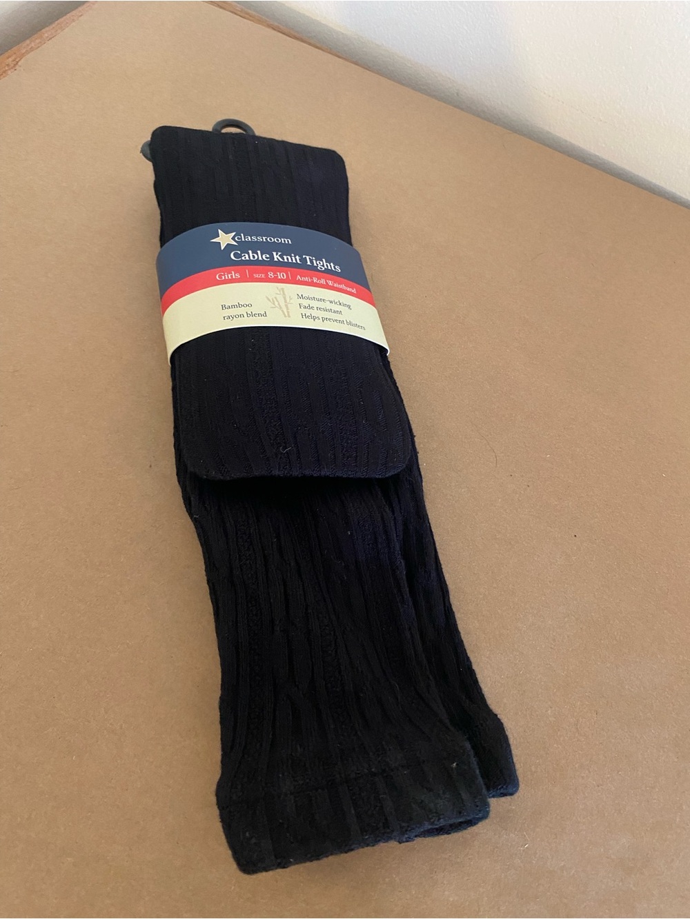 Classroom New Cable Knit Tights Girls 8-10 black, bamboo, uniform new with tags